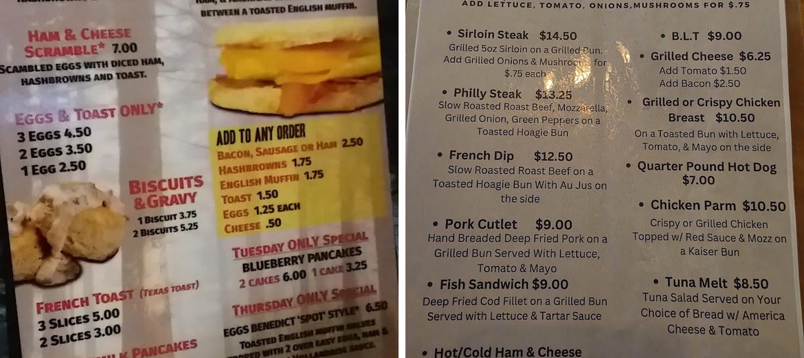 Spot In the Woods Menu